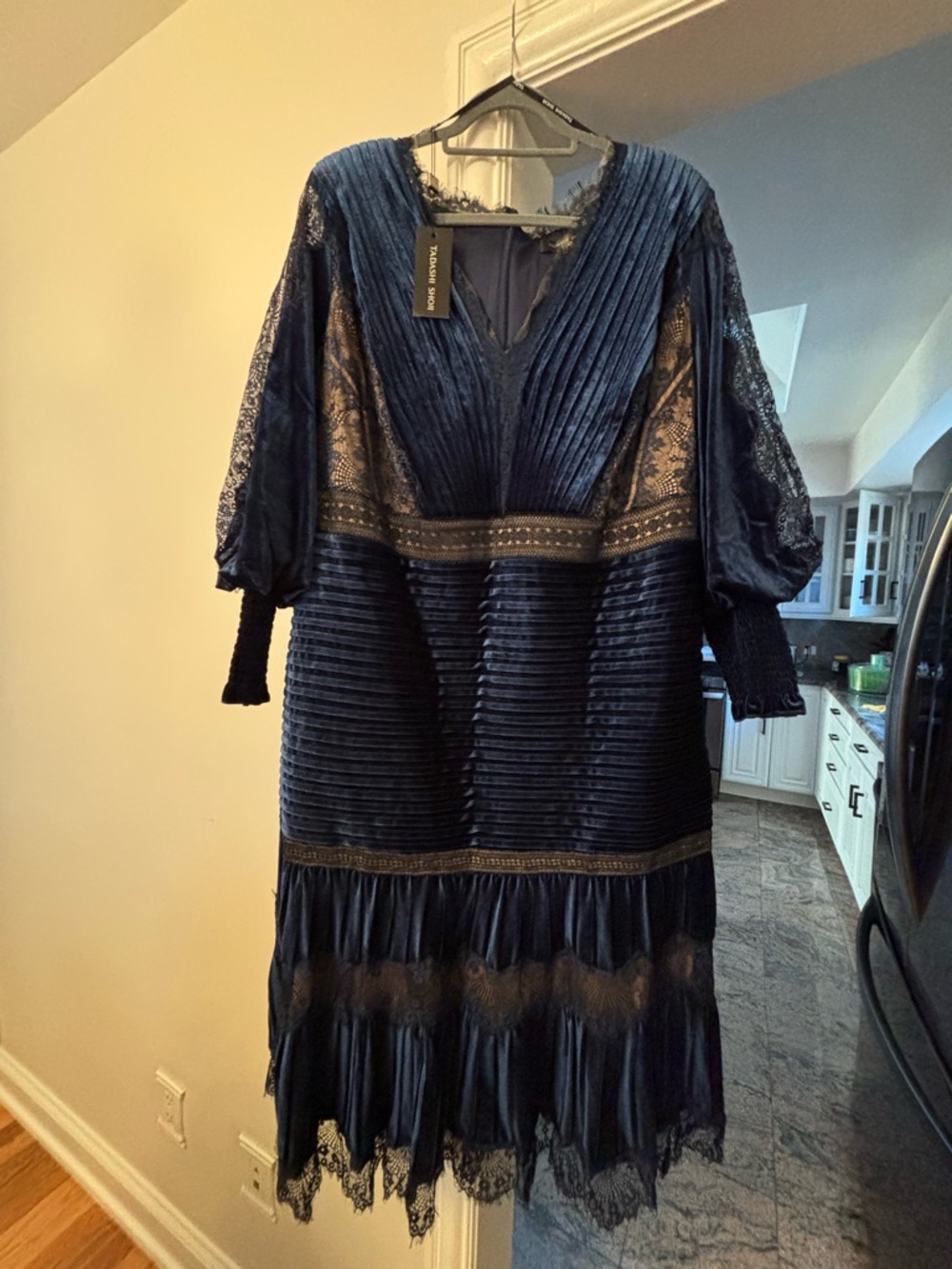 Tadashi Shoji Navy Lace-Trim Evening Dress brand new w tags